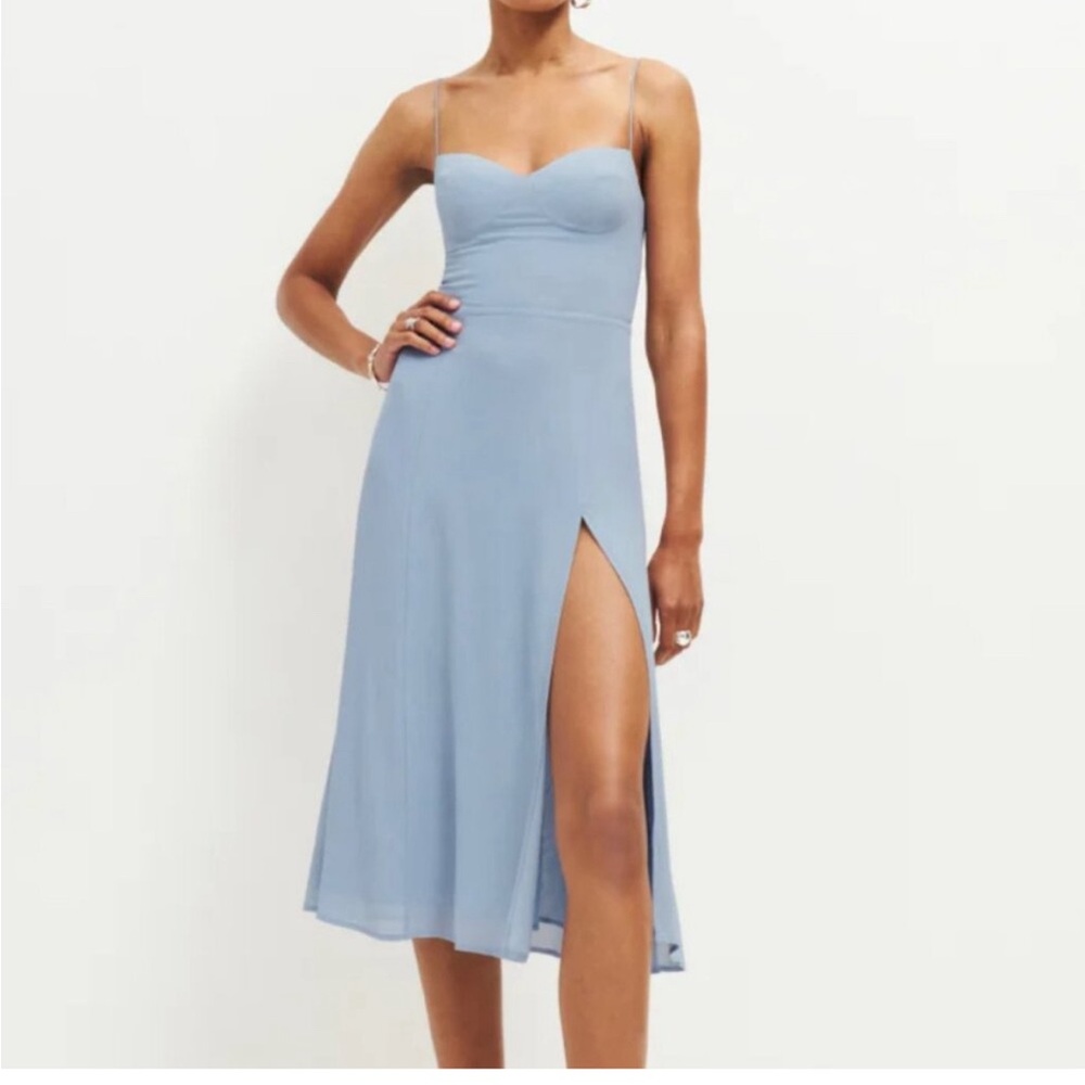 Baby blue size 6 reformation dress with built in cups